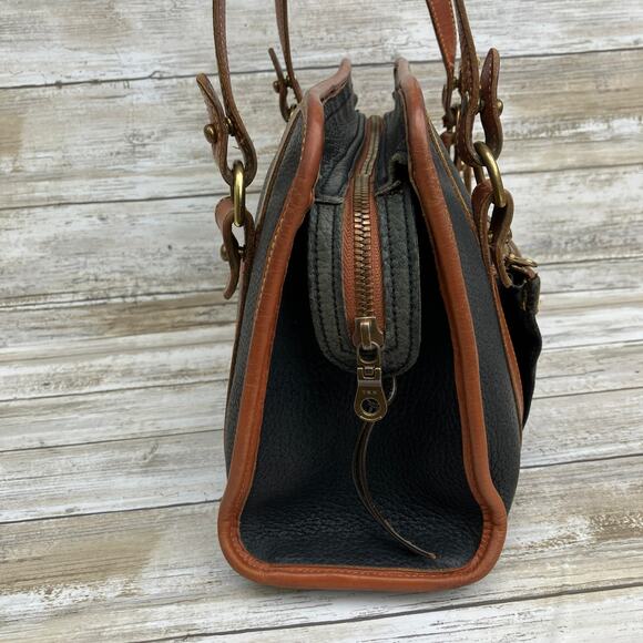 VTG Dooney & Bourke Purse Tote Black Tan Small All Weather Leather Shoulder Bag - Picture 7 of 15